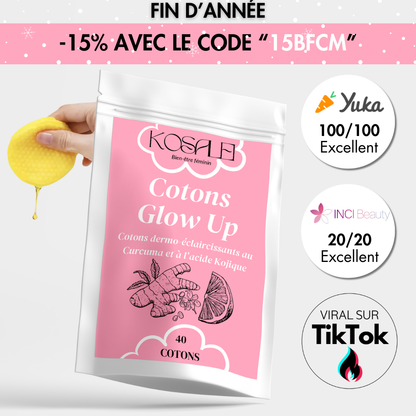 Cotons Glow Up - Cotons dermo-éclaircissant au Curcuma & Acide Kojique | 40 Cotons