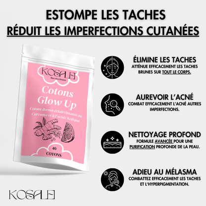 Cotons Glow Up - Cotons dermo-éclaircissant au Curcuma & Acide Kojique | 40 Cotons